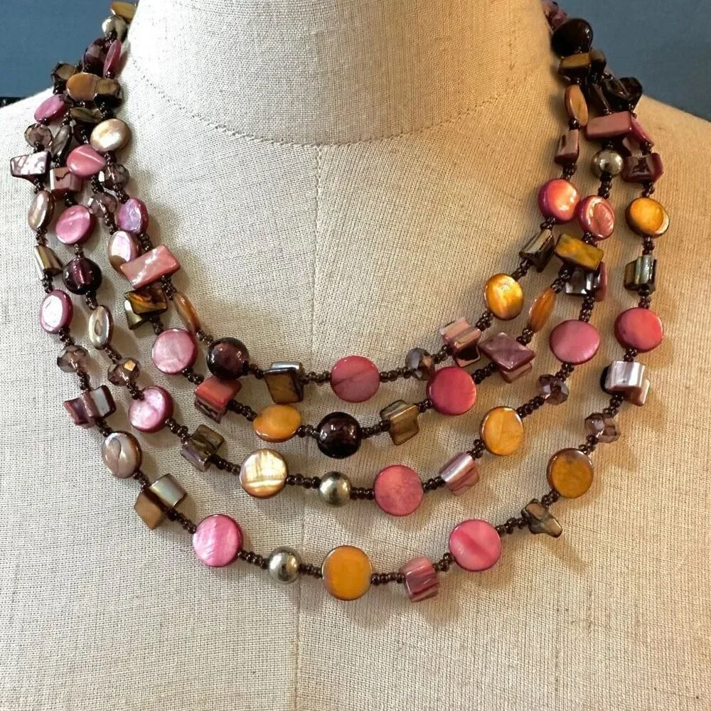 Abalone triple strand beaded necklace